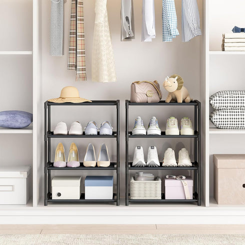 4 Tier Small Shoe Rack, Narrow Stackable Kids Toddler Adult Shoe Storage Organizer Shelf for Closet Floor Entryway Bedroom, Space Saver Shoe Rack ...