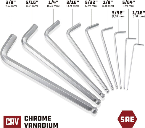 Powerbuilt Alltrade 640081 SAE Long Arm Ballend Hex Key Set, 9 Piece...