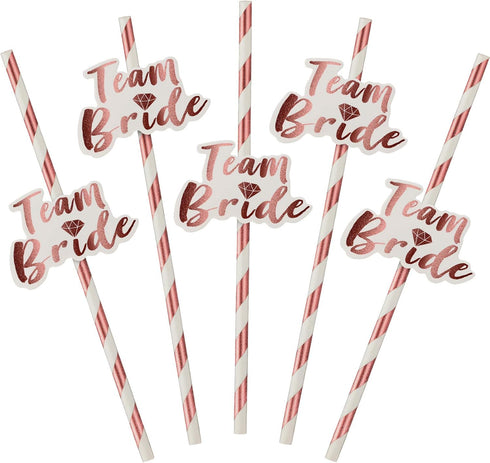 Boao 48 Pcs Paper Team Bride Straw Rose Gold Hen Party Paper Drinking Straws Bridal Shower Hen Party Accessories for Wedding Bachelorette Favors...