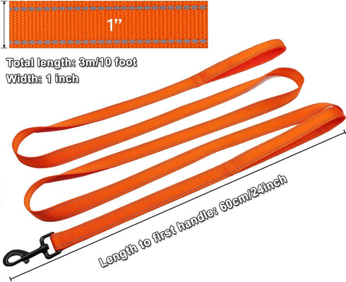 10FT Traffic Leash with 2 Handle Dog Leash Reflective, Easy Control Training Walking Nylon Two-Double Handle Dog Leash for Large Medium dogs and P...
