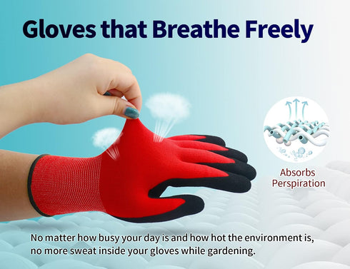 Nitrile Coated Garden Gloves for Women and Men, Red, Small...