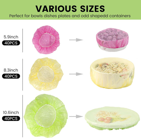 HANSGO 120PCS Bowl Covers Reusable, Elastic Food Storage Covers Plastic Shower Cap Fresh Keeping Bags for Sourdough Bread, Alternative to foil(3 S...