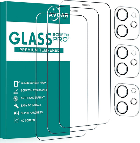 [3+3 Pack Glass Screen Protector for iPhone 12 Mini with Camera Lens Protector, 5.4 Inch HD Clear Tempered Glass Film for iPhone 12 Mini, Anti-Scr...