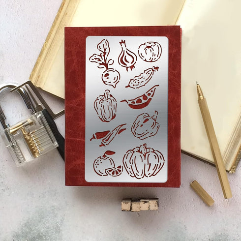 FINGERINSPIRE 4 Pcs Vegetables Fruits Theme Metal Journal Stencil Metal Painting Template Stainless Steel Multifunctional Planner Metal Stencils T...
