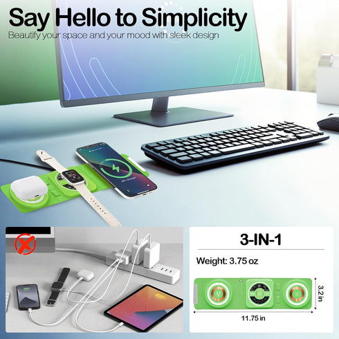 3-in-1 Foldable Magnetic Wireless Charger Keychain, 15W Travel Fast Charger Phone 15/14/13/12 Pro/Max/Plus, Watch, AirPods, Samsung Galaxy/Note, C...