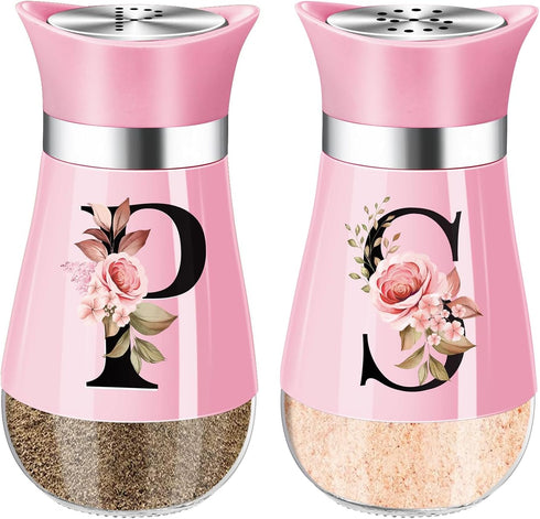 Salt and Pepper Shakers Set, 4 oz Pink Kitchen Accessories, Stainless Steel & Glass Spice Dispenser Classic, Refillable Design, Farmhouse Salt Pep...