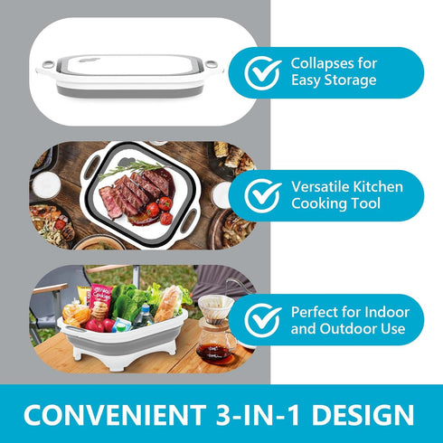 Collapsible Cutting Board,HI NINGER Camping cutting board with knife,Multifunctional Kitchen Vegetable Washing Basket Silicone Dish Tub for Campin...