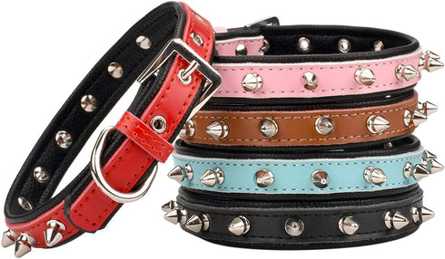Spiked Studded Padded Leather Pet Collars for Cats Puppy Small Medium Large Dogs (8"-10" Neck * 0.6" Wide, Brown Spiked)...