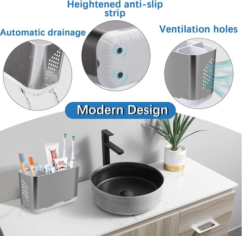 Toothbrush Holders for Bathroom Organizer Countertop, Detachable Anti-Slip Large Electric Toothbrush Holders, Brushed Nickel Toothbrush and Toothp...