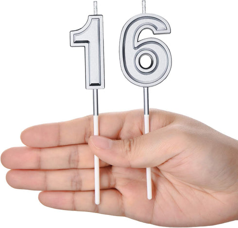 16th Birthday Candles Cake Numeral Candles Happy Birthday Cake Candles Topper Decoration for Wedding Anniversary Celebration Supplies(Silver)...