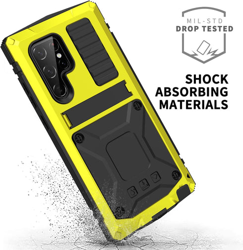 Samsung S22 Ultra 5G Metal case with Kickstand Screen Protector Case Sturdy Military Armor Durable Full Body Heavy Duty Shockproof Drop Tested Out...