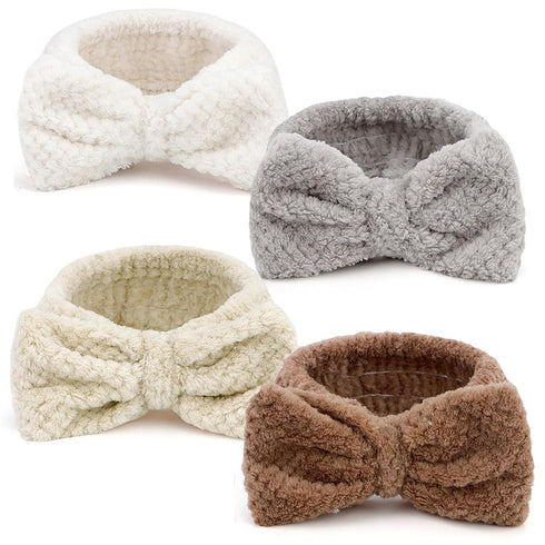 YISSION 4PCS Spa Headband with Bow No Slip Head Band for Face Wash Makeup Skincare Facial Headband Elastic Hair Band Microfiber Headbands for Wome...