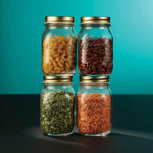 Bormioli Rocco Quattro Stagioni set of 4 Clear Airtight Mason Jars, 17 Oz. Made from BPA Free Durable Glass, Made In Italy....