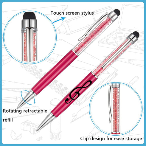 Outus 24 Pieces Stylus Music Pen Crystal Ballpoint Pens Retractable Touch Screen Pens Capacitive Diamond Writing Pens Music Note Ballpoint Pen 2-i...