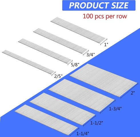 18 Gauge Brad Nails 8 Sizes (2",1-3/4",1-1/2",1-1/4",1",3/4",5/8",2/5") Galvanized 18 GA Nail Gun Nails Assorted and Small Finishing Nails for Pne...