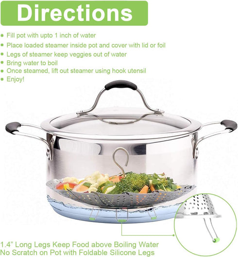 Stainless Steel Steamer Basket, Vegetable Steamer Basket for Instant Pot, Insert for Veggie/Seafood Cooking/Boiled Eggs with Safety Tool - Adjusta...