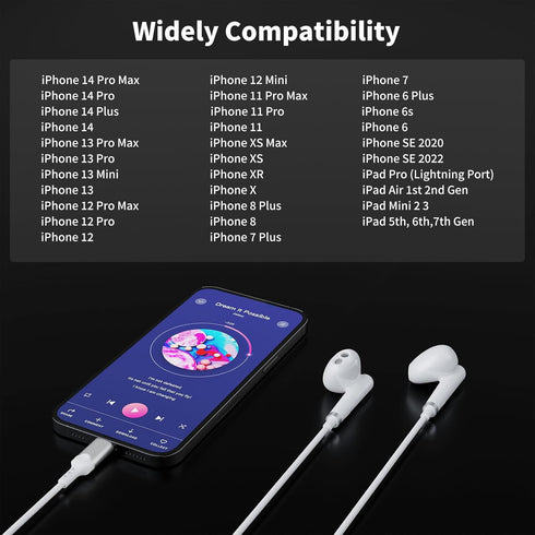 for Lightning Headphones Wired Earbuds for Apple iPhone Earphones MFi Certified Corded Headsets HiFi Stereo with Microphone Volume Control for iPh...