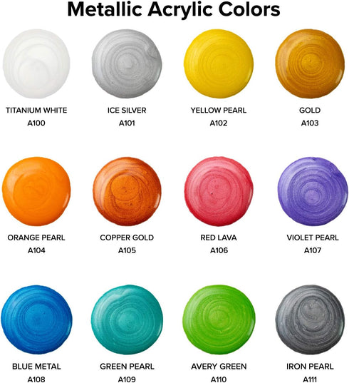 GenCrafts Metallic Acrylic Pouring Paint 12 Colors Pre-Mixed High Flow & Ready to Pour - 2 oz./60 ml Bottles - Multi-Purpose Paints for Canvas, Pa...