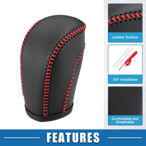 Gear Shift Lever Cover Automotive Interior Gear Shift Knob Trim for Volkswagen Atlas 2018-2022 Black Red Stitches...