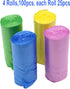 4 GALLON Bathroom Trash Bags, 4 Rolls/100 Counts Small HANDLES Garbage Bags for Office, Bathroom Wastebasket Waste Bin Colorful Portable Rubbish B...