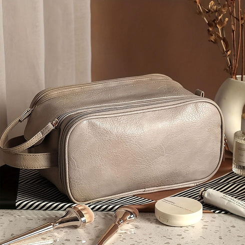 Multi-Functional Leather Cosmetic Organizer Bag - Waterproof Makeup Storage for Home and Travel - Nail Polish, Brush Holder, Skincare Essentials C...