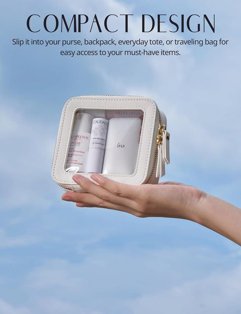 Small Cosmetic Bag for Purse Mini Makeup Bag for School Cute Clear Make Up Pouch for Travel Tiny Leather White Make Up Organizer Case for Backpack...