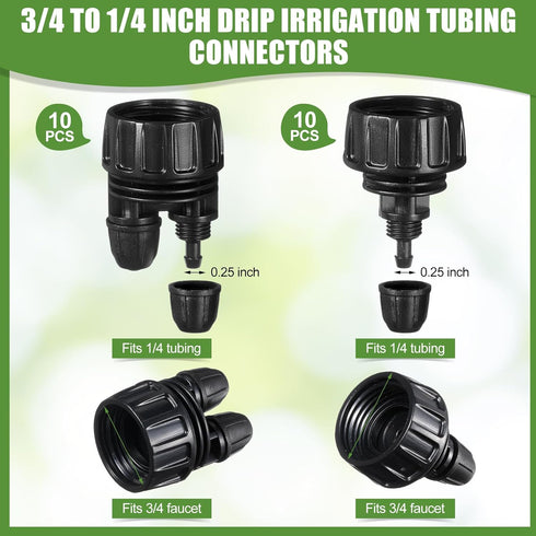 20 PCS 3/4 to 1/4 Inch Drip Irrigation Tubing Connectors Drip Irrigation Hose Connectors Garden Hose Adapter with Washers 3/4 US Standard Thread D...