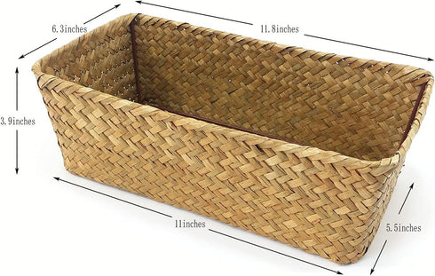 Hand-woven Seagrass Storage Rectangular Basket and Home Organizer Bins,Natural Water Hyacinth Basket (brown, M)...