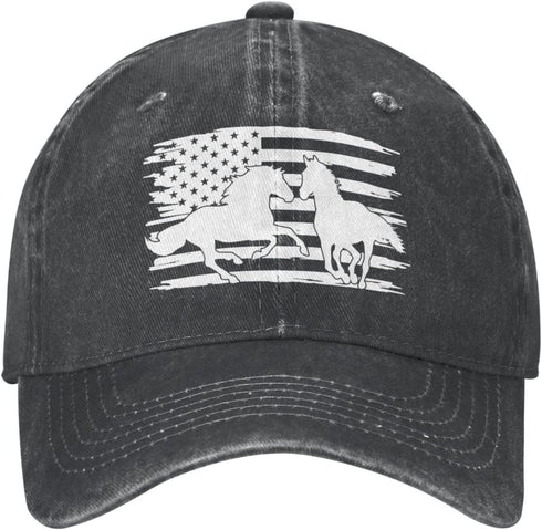 Women's Running Horse USA flag Hat Adjustable Washed Vintage Baseball Cap for Mom Dad...