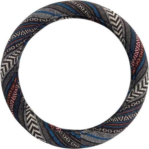 Universal 15inch Ethnic Style Baja Blanket Steering Wheel Cover with Coarse Flax Cloth and Sweat Absorption Anti Slip Car Wrap (Boho Dark)...