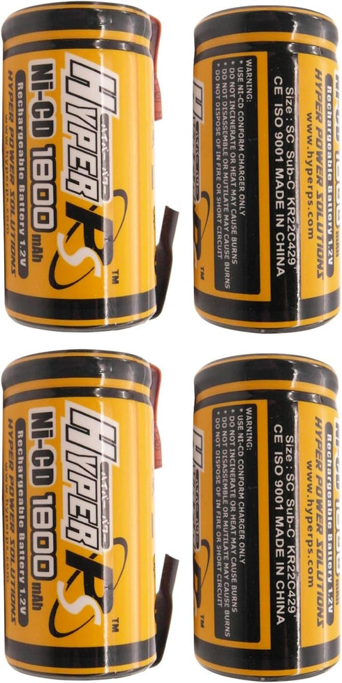 4 Pack 1.2V Sub C SubC 1800mAh NiCd Ni-Cd Rechargeable Battery for Power Tools Battery Pack (w/Tabs)...