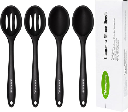 Silicone Cooking Spoon, Nonstick Kitchen Spoons for Cooking, Slotted and Solid Serving Spoon Heat Resistant, Silicone Mixing Spoons Basting Spoon ...