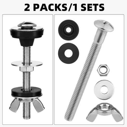 2Pcs Universal Toilet Tank to Bowl Bolts Kit, Heavy Duty Toilet Bolts with Rubber Washers Gaskets and Wing Nuts Extra Long Nut Screw Set for Toile...