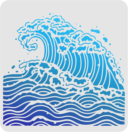 FINGERINSPIRE Sea Waves Drawing Painting Stencils Templates 11.8x11.8 inch Plastic Stencils Decoration Square Reusable Stencils for Painting on Wo...