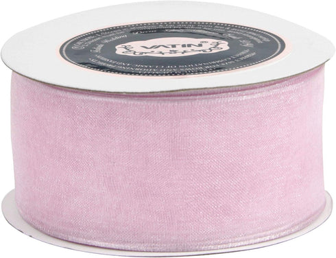 VATIN Light Pink Organza Wired Ribbon, 1-1/2" Pink Sheer Ribbon with Metallic Edge for Christmas Tree Decoration Gift Wrapping Wedding Crafts -25 ...