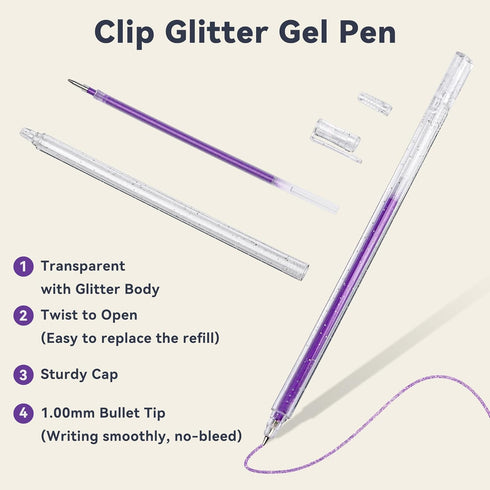 Sparkle Glitter Gel Pens, 1mm Fine Point Metallic Glitter Gel Pen Set, for Journaling Art Projects, Kids Adults Coloring Supplies, Highlighters (G...
