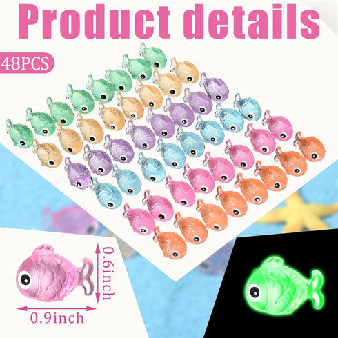 48 Pcs Fake Glow in The Dark Fish Mini Resin Fish Figurines Aquarium Fishes Tiny Fish Ornament Decorations for Aquarium Fish Tank...