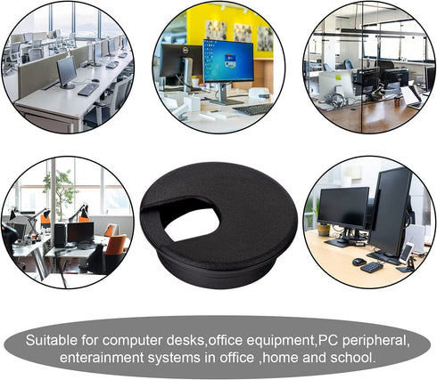 20 Pack 1-3/8 Inch/35mm Round Plastic Desk Grommets, Black Wire Organizer Caps, PC Computer Port Cable Hole Cover, Perfect for Hide Data Cords in ...