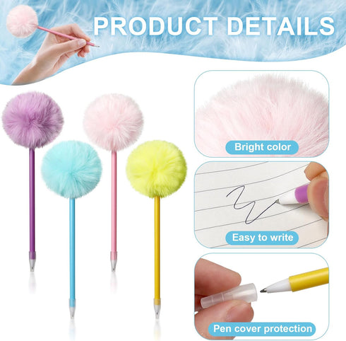 12 Pack Pom Pom Pens Creative Colorful Fluffy Ball Pen,Cute Fluffy Pen for Girls Party Supplies,School Office Use...