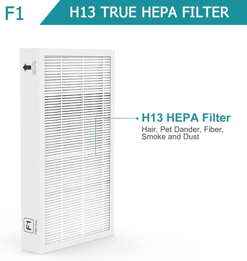 F1 H13 True HEPA Filter Replacement, Compatible with 3M Filtrete C01 T02 Air Purifier, 1 Pack...