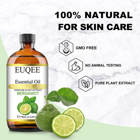 Bergamot Essential Oil 118ml Pure Bergamot Oil for Aromatherapy, Diffuser, Sopa Candle Making, Large Bottle with Gift Box -4 fl.oz...