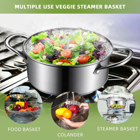 Steamer Basket, Premium Stainless Steel Vegetable Steamer Basket for Veggies & Seafood Cooking, Expandable Food Steaming Basket Fits for Various S...