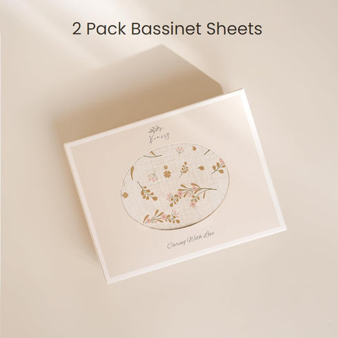 Konssy 2 Pack Muslin Fitted Bassinet Sheets for Baby Girl Boy, Soft Breathable Baby Bassinet Sheets Fit for Baby Bassinets, Cradle, Moses Basket O...