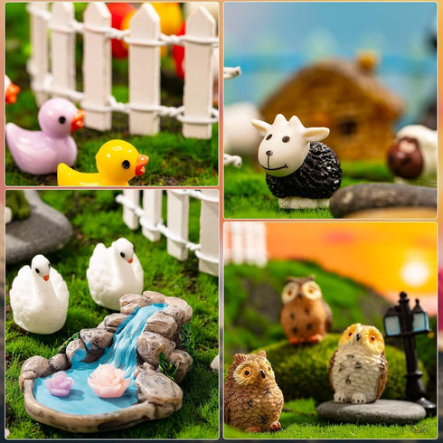 Blue European Country House Garden Miniature Accessories, Garden Kit, Garden Animals, Resin Miniature Figurines Dollhouse Accessories Micro Landsc...