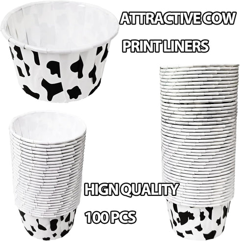 100 Pcs Cow Print Cupcake Liners Case Cow Baking Cups Cow Print Cupcake Wrappers Holders Ice Cream Cups Waterproof and Greaseproof for High Temper...