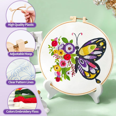 MRHMX ART Embroidery Kit Butterfly Flower Pattern 3 Sets for Beginners,Stamped Cross Stitch kits for Adult,Hand Cross Stitch Kits Women with Embro...