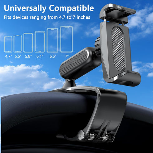 Car Dashboard Phone Clip Holder, 360° Rotating Dash Steering Wheel Cell Phone Clamp Mount Stand Compatible with 4-7 Inch Smartphones (Black)......