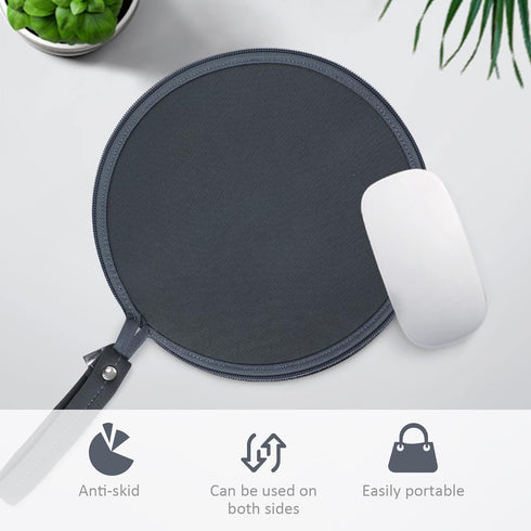 OLizee® 2 in 1 Convertible Round Travel Mouse Pad Mouse Zipper Pouch Wireless Mouse Storage Case Flat Mouse Mat Mouse Travel Bag for Outdoor Busin...