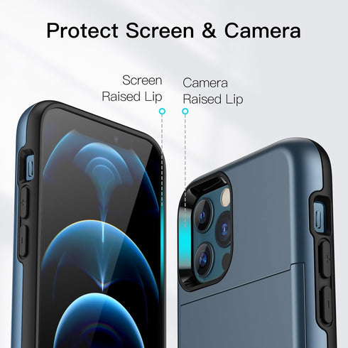 JETech Wallet Case for iPhone 12/12 Pro 6.1-Inch with Card Holder, Dual Layer Shockproof Protective Phone Cover, Sliding Hidden Slot (Sea Blue)...