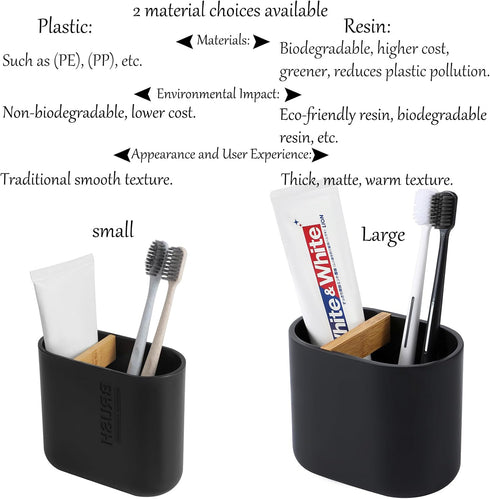rejomiik Thick Resin Toothbrush Holders Bamboo Tooth Brushing Holder for Bathroom Countertop, Tooth Brush Storage Organizer Stand for Holds Toilet...